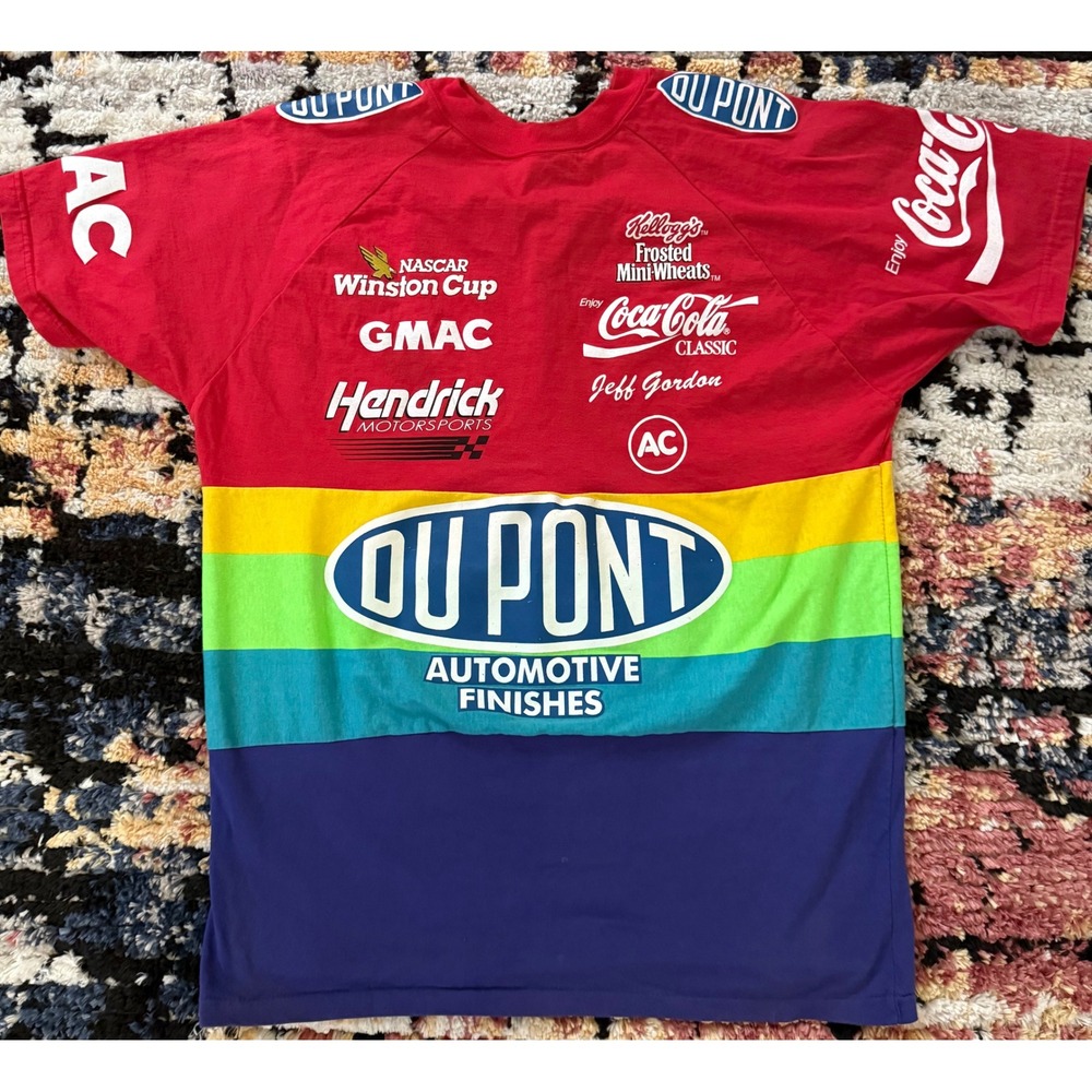 Vintage Chase Racewear Jeff Gordon NASCAR DuPont Rainbow T-Shirt Mens XL Red